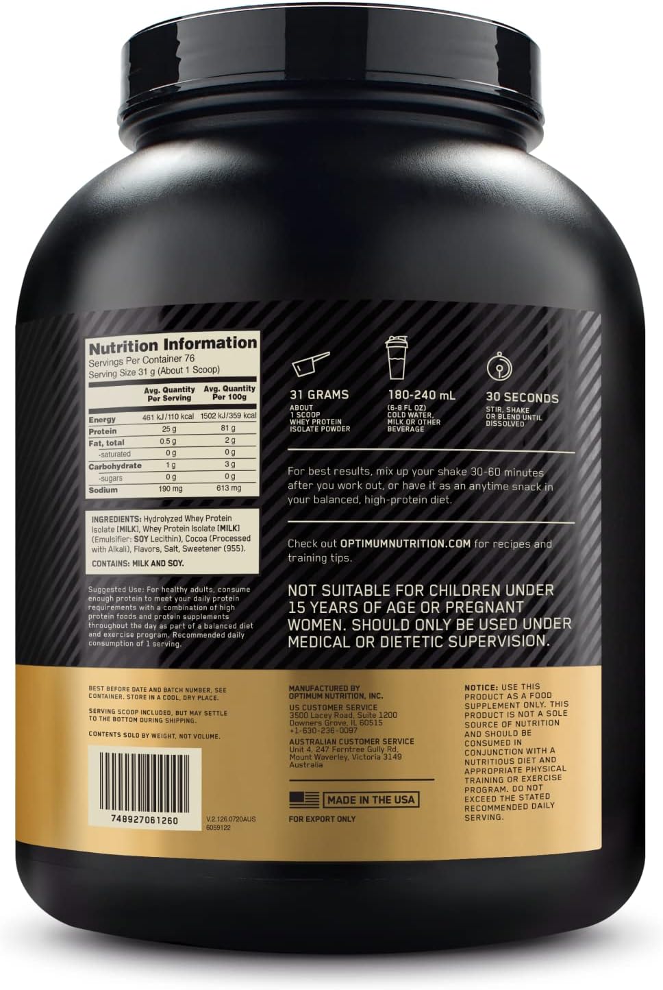ON GOLD STANDARD ISOLATE- CHOCOLATE BLISS FLAVOR (5LB)